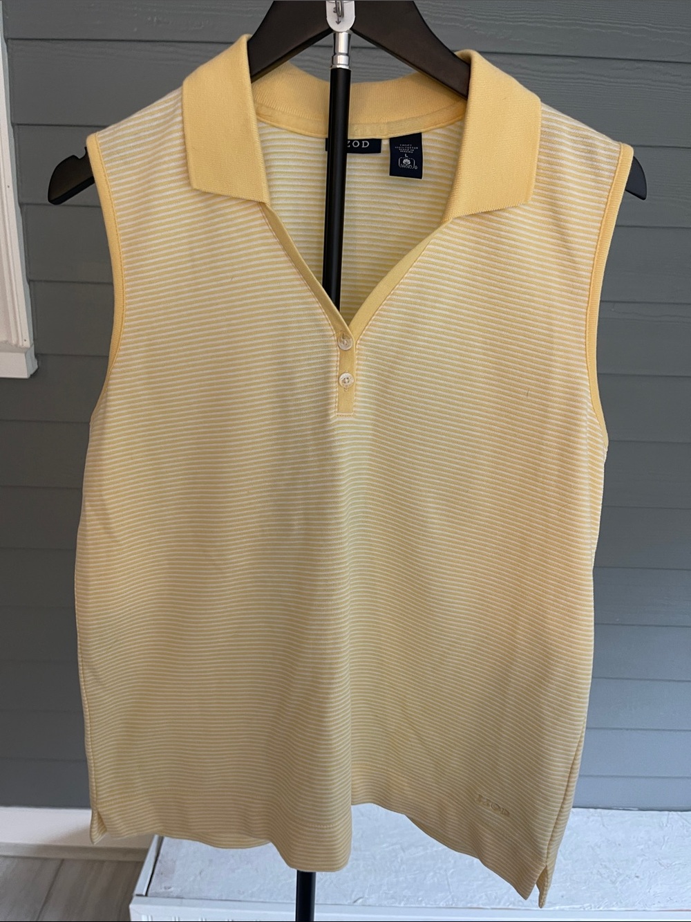 Izod Womens Pale Yellow Striped Sleeveless Polo Tank Size L
